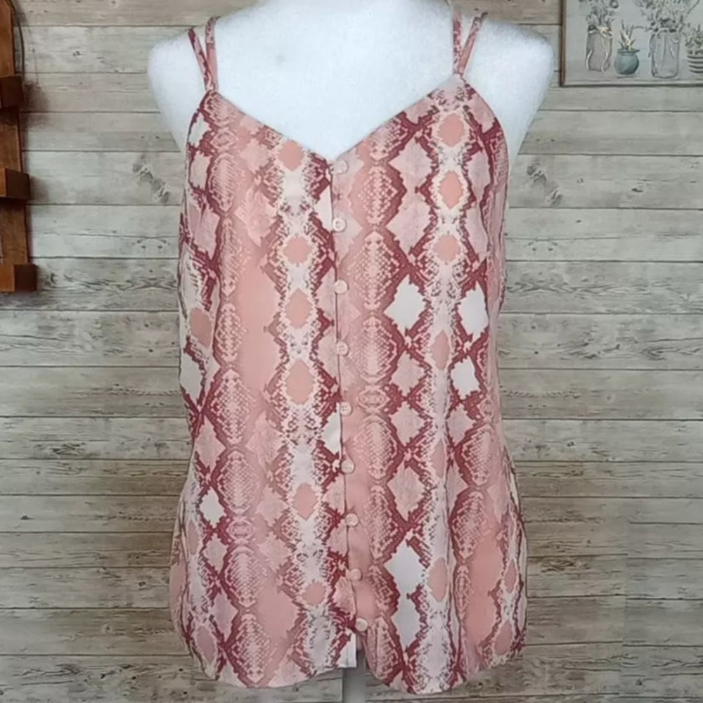 Women's  Charming Charlie’s Spaghetti Strap Pink Snakeskin Print‎ Top Size Large